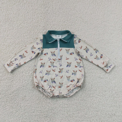 RTS NO MOQ  milk silk LR3052 Baby Boys Long Sleeve Ducks Plaid Hunting Zip Rompers