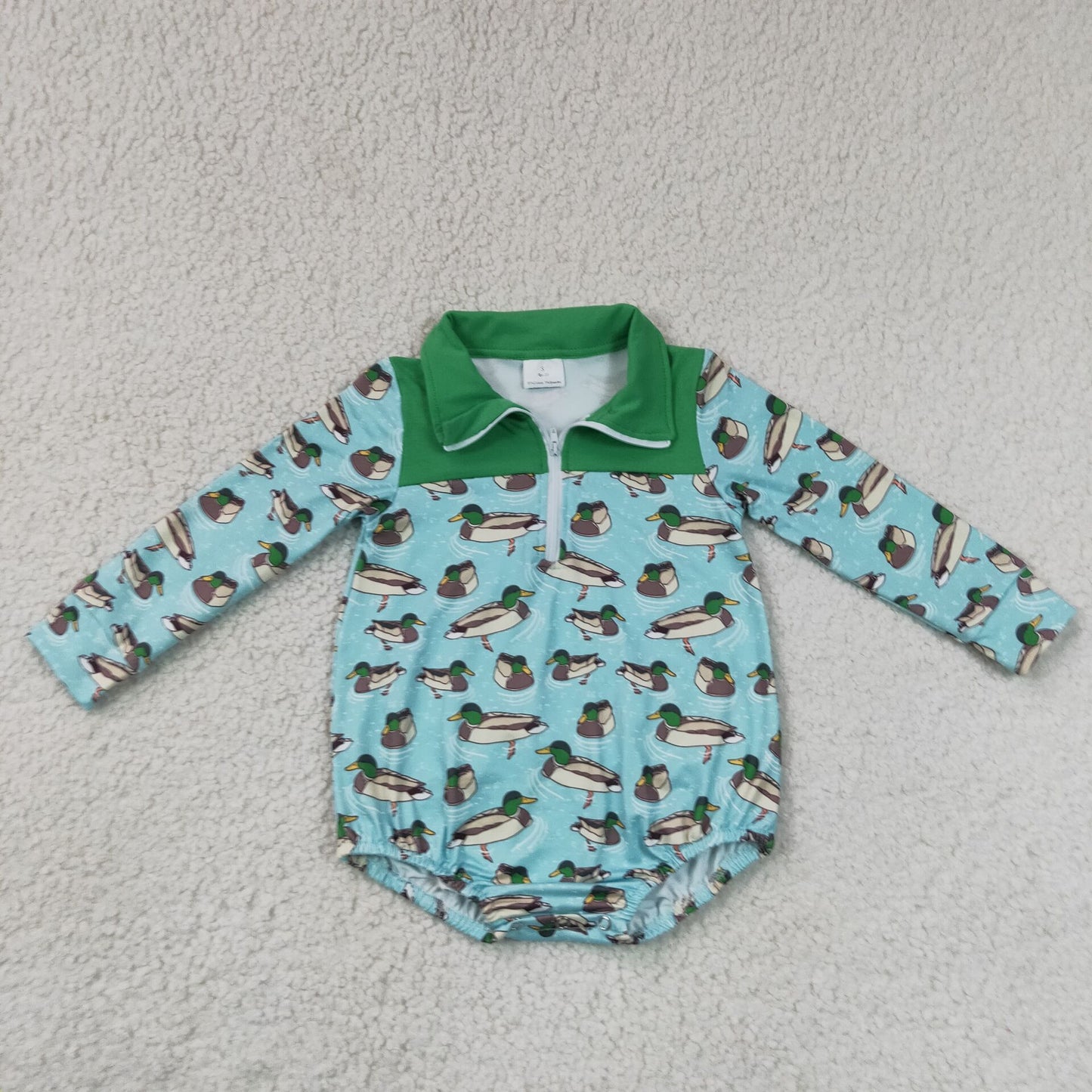 RTS NO MOQ  milk silk LR3055 Baby Boys Long Sleeve Ducks Plaid Hunting Zip Rompers