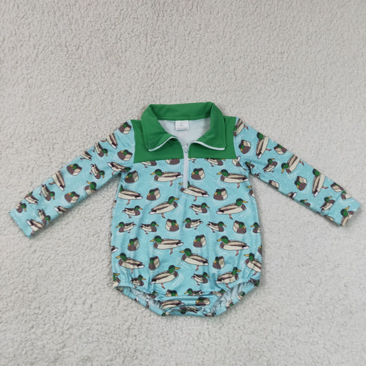 RTS NO MOQ  milk silk LR3055 Baby Boys Long Sleeve Ducks Plaid Hunting Zip Rompers