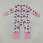 NEW RTS NO MOQ milk silk LR3061 Baby Girls Pink Bows Leopard Pumpkins Fall Two Way Ruffle Zip Convertible Rompers