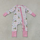 RTS NO MOQ milk silk LR3071 Baby Girls Cute Floral Duck Long Sleeve Two Way Ruffle Zip Convertible Rompers