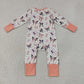 RTS NO MOQ milk silk LR3078 Baby Girls Halloween Bow Printed Long Sleeve Two Way Zip Ruffle Convertible Rompers