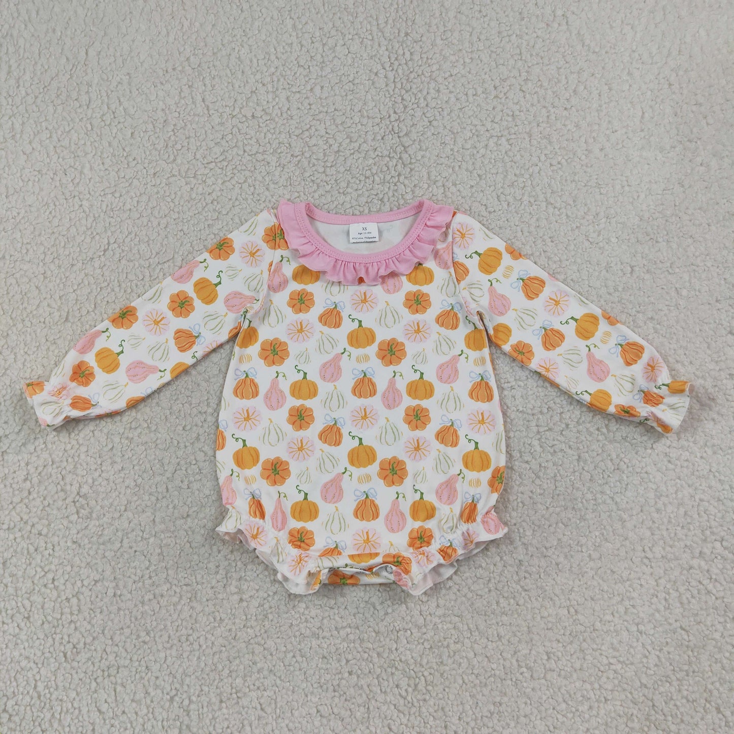 NEW RTS NO MOQ milk silk LR3098 Baby Girls Pumpkin Long Sleeve Ruffle Rompers
