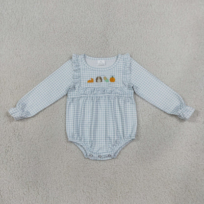 RTS NO MOQ Sibling milk silk Embroidery Turkey Pumpkins Baby Girls Tunic Leggings Thanksgivings Set Rompers