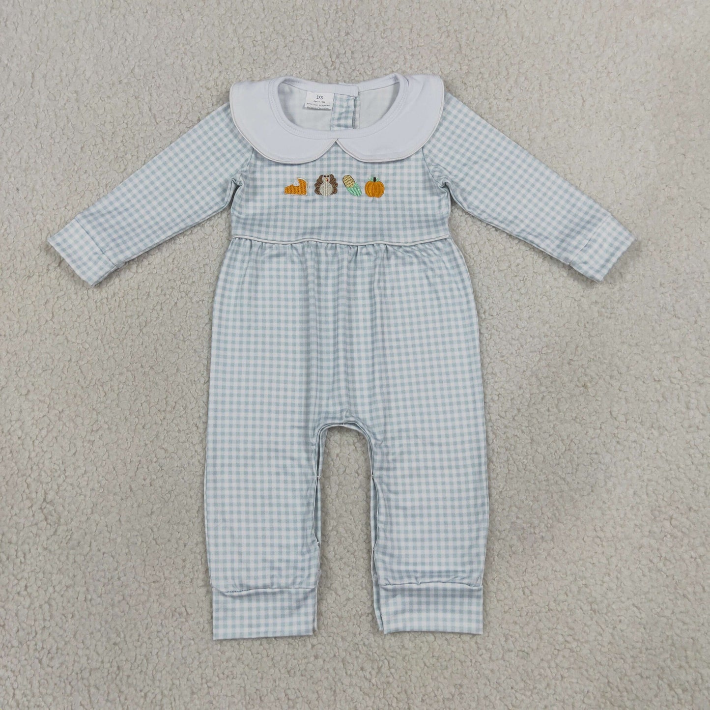 NEW RTS NO MOQ milk silk LR3105 Embroidery Turkey Pumpkins Baby Kids Thanksgiving Pant Rompers