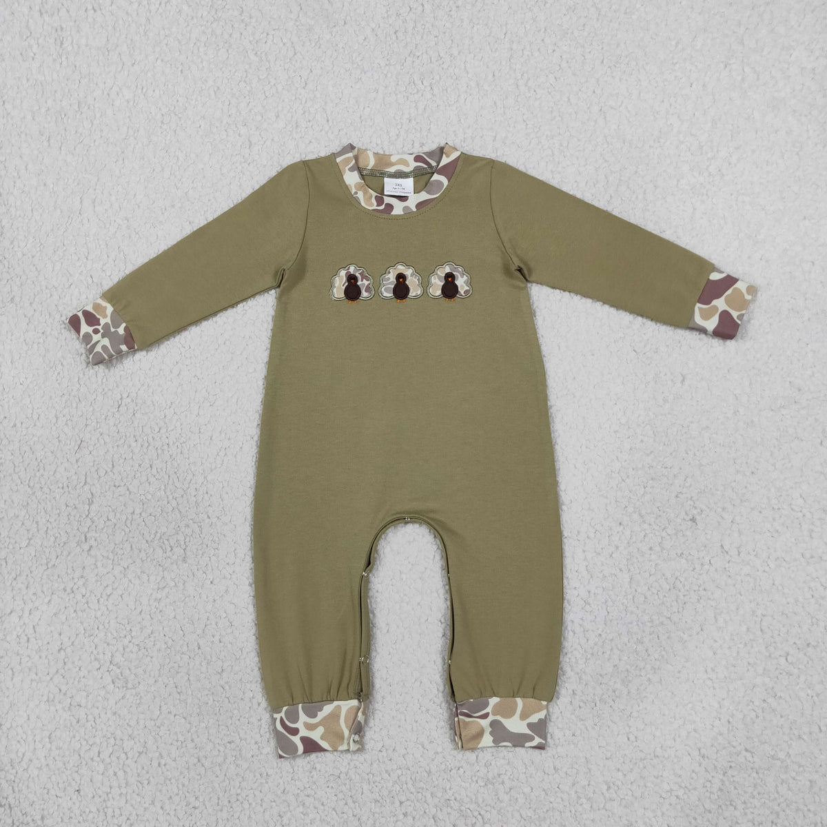 NEW RTS NO MOQ milk silk LR3109 Embroidery Camo Turkey Baby Boys Thanksgiving Pant Rompers