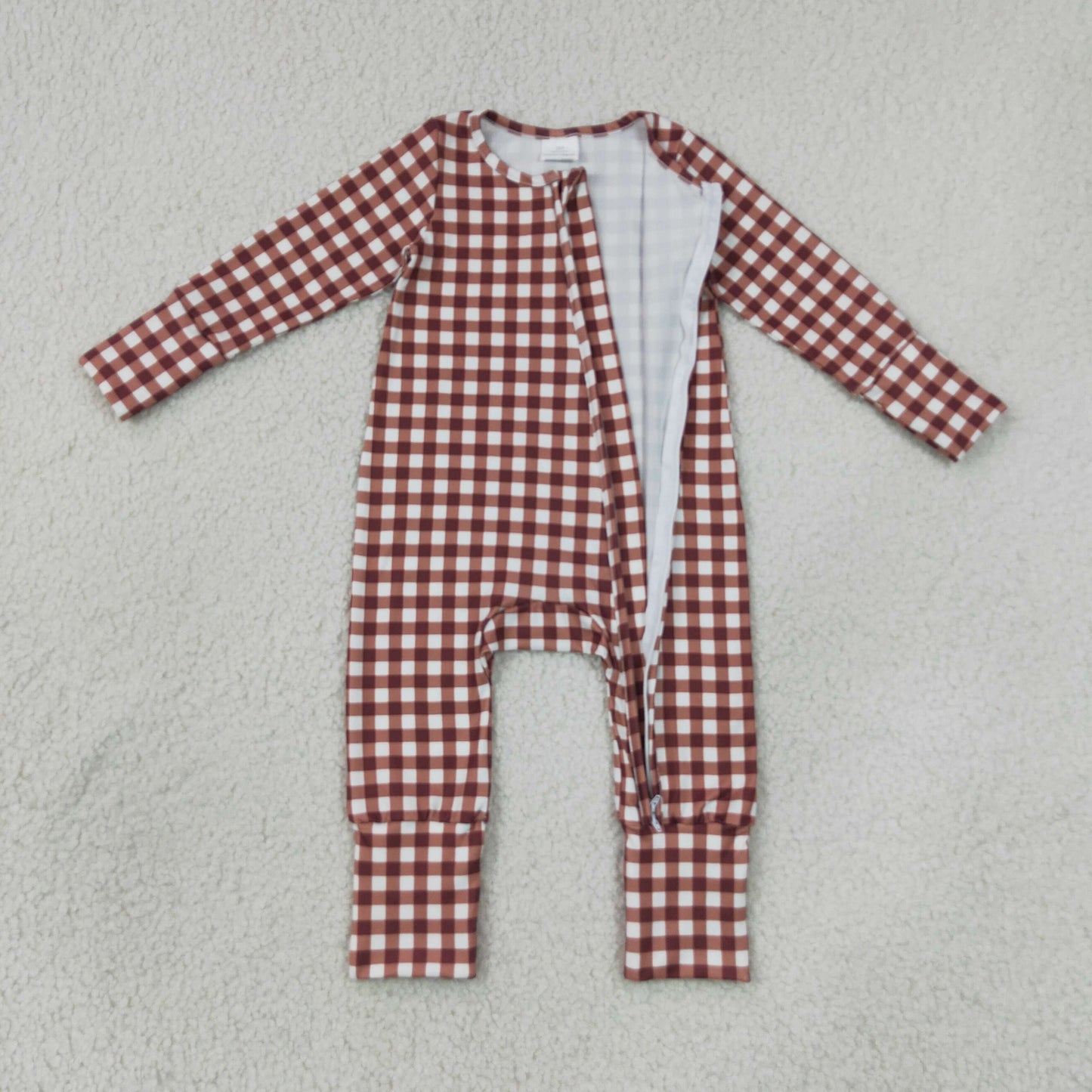 NEW RTS NO MOQ milk silk LR3113 Baby Boys Plaid Two Way Zip Convertible Romper