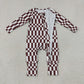 NEW RTS NO MOQ milk silk LR3114 Baby Boys Maroon Check Long Sleeve Two Way Zipper Rompers