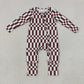 NEW RTS NO MOQ milk silk LR3114 Baby Boys Maroon Check Long Sleeve Two Way Zipper Rompers