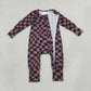 NEW RTS NO MOQ milk silk LR3115 Baby Boys Brown Black Checked Long Sleeve Two Way Zipper Convertible Casual Rompers