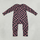 NEW RTS NO MOQ milk silk LR3115 Baby Boys Brown Black Checked Long Sleeve Two Way Zipper Convertible Casual Rompers