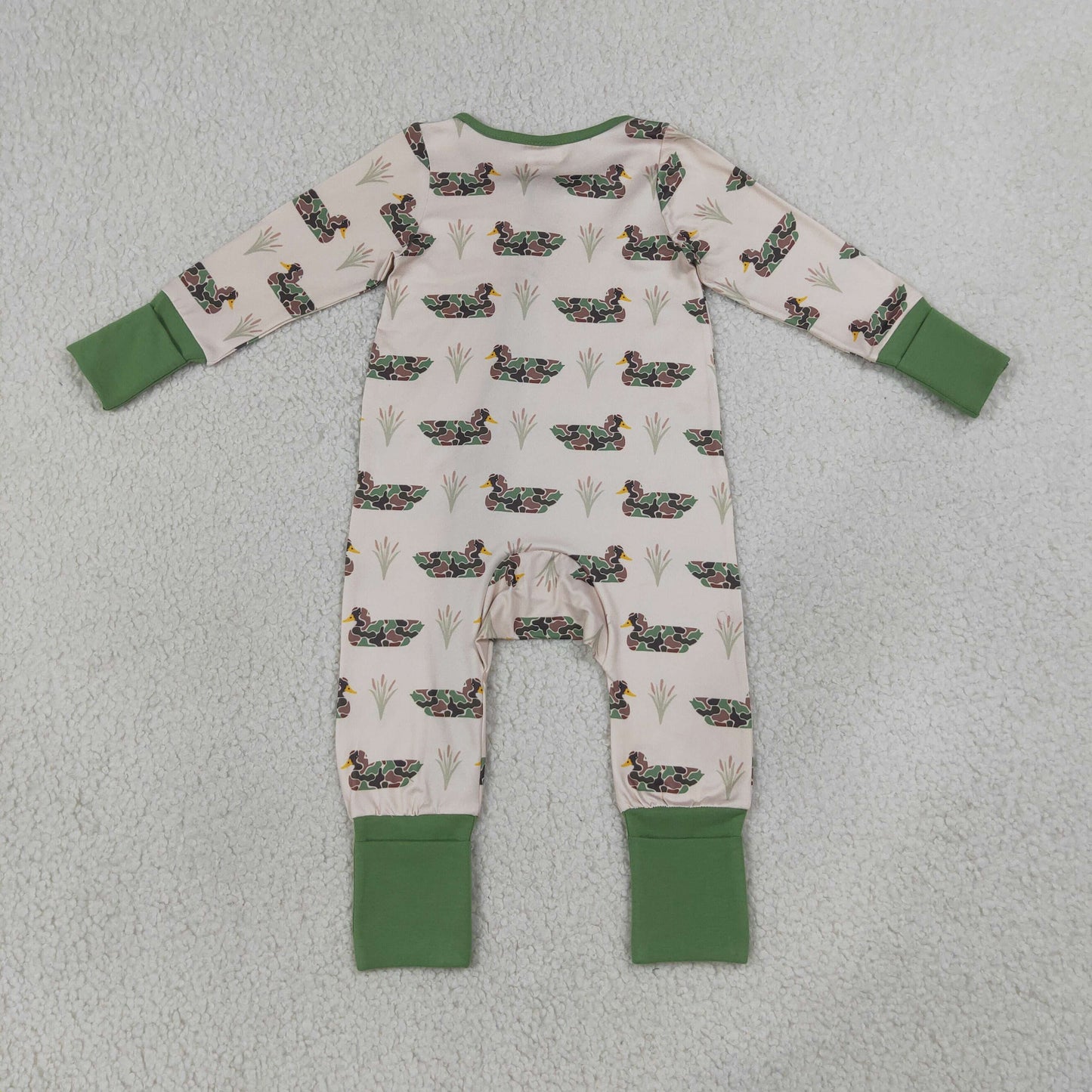 NEW RTS NO MOQ milk silk LR3117 Baby Boys Camouflage Duck Two Way Zipper Convertible Rompers