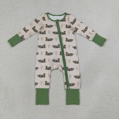 NEW RTS NO MOQ milk silk LR3117 Baby Boys Camouflage Duck Two Way Zipper Convertible Rompers