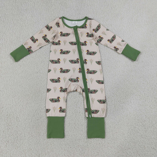 NEW RTS NO MOQ milk silk LR3117 Baby Boys Camouflage Duck Two Way Zipper Convertible Rompers