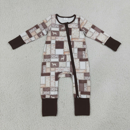 NEW RTS NO MOQ milk silk LR3118 Baby Boys Wild Ducks Dogs Deer Animal Camo Print Two Way Full Zip Convertible Long Sleeve Romper