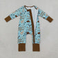 NEW RTS NO MOQ milk silk LR3124 Baby Girls Little Cowboys Boots Western Two Way Zip Convertible Rompers