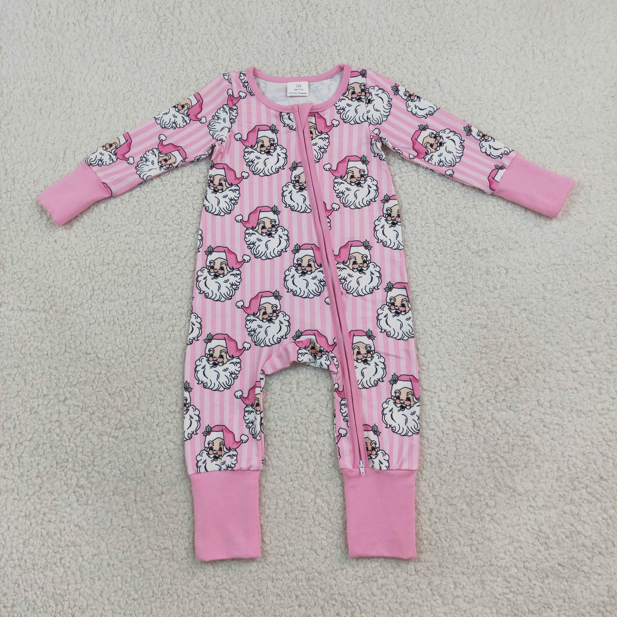 NEW RTS NO MOQ milk silk LR3125 Baby Girls Pink Stripe Santa Christmas Two Way Zip Convertible Rompers