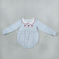 NEW RTS NO MOQ milk silk LR3136 Embroidery Santa Baby Girls Blue Stripe Christmas Ruffle Rompers