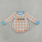 NEW RTS NO MOQ milk silk LR3138 Embroidery Pumpkins Turkey Baby Boys Long Sleeve Thanksgivings Checked Rompers