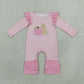 NEW RTS NO MOQ milk silk LR3140 Embroidery Baby Girls Pink Stripe Pumpkin Dog Print Long Sleeve Ruffle Fall Romper