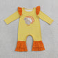 NEW RTS NO MOQ milk silk LR3144 Embroidery Turkey Baby Girls Orange Stripe Thanksgivings Ruffle Pant Rompers