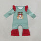 NEW RTS NO MOQ milk silk LR3145 Embroidery Lights Dog Baby Girls Green Stripe Christmas Ruffle Pant Rompers