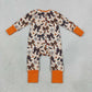 NEW RTS NO MOQ milk silk LR3161 Baby Girls Halloween Bow Floral Print Two Way Zip Front Convertible Romper