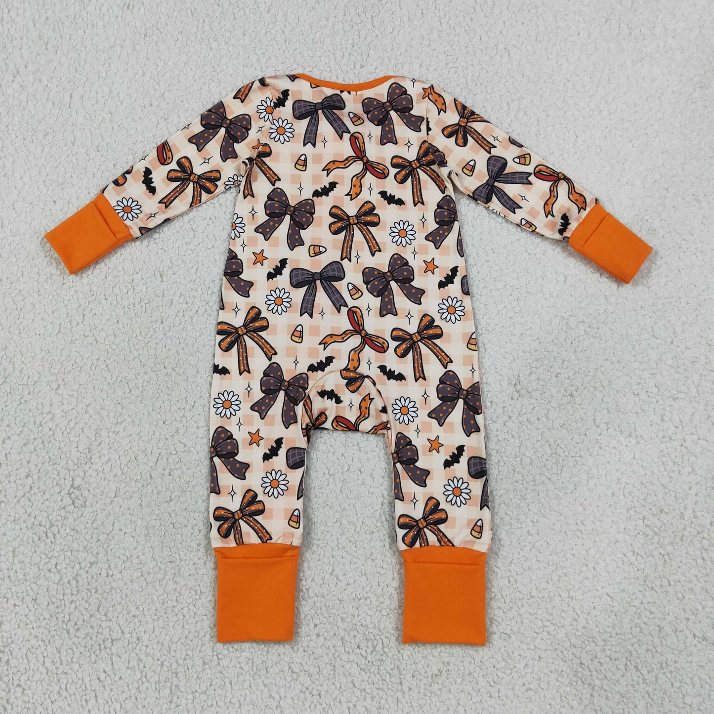 NEW RTS NO MOQ milk silk LR3161 Baby Girls Halloween Bow Floral Print Two Way Zip Front Convertible Romper