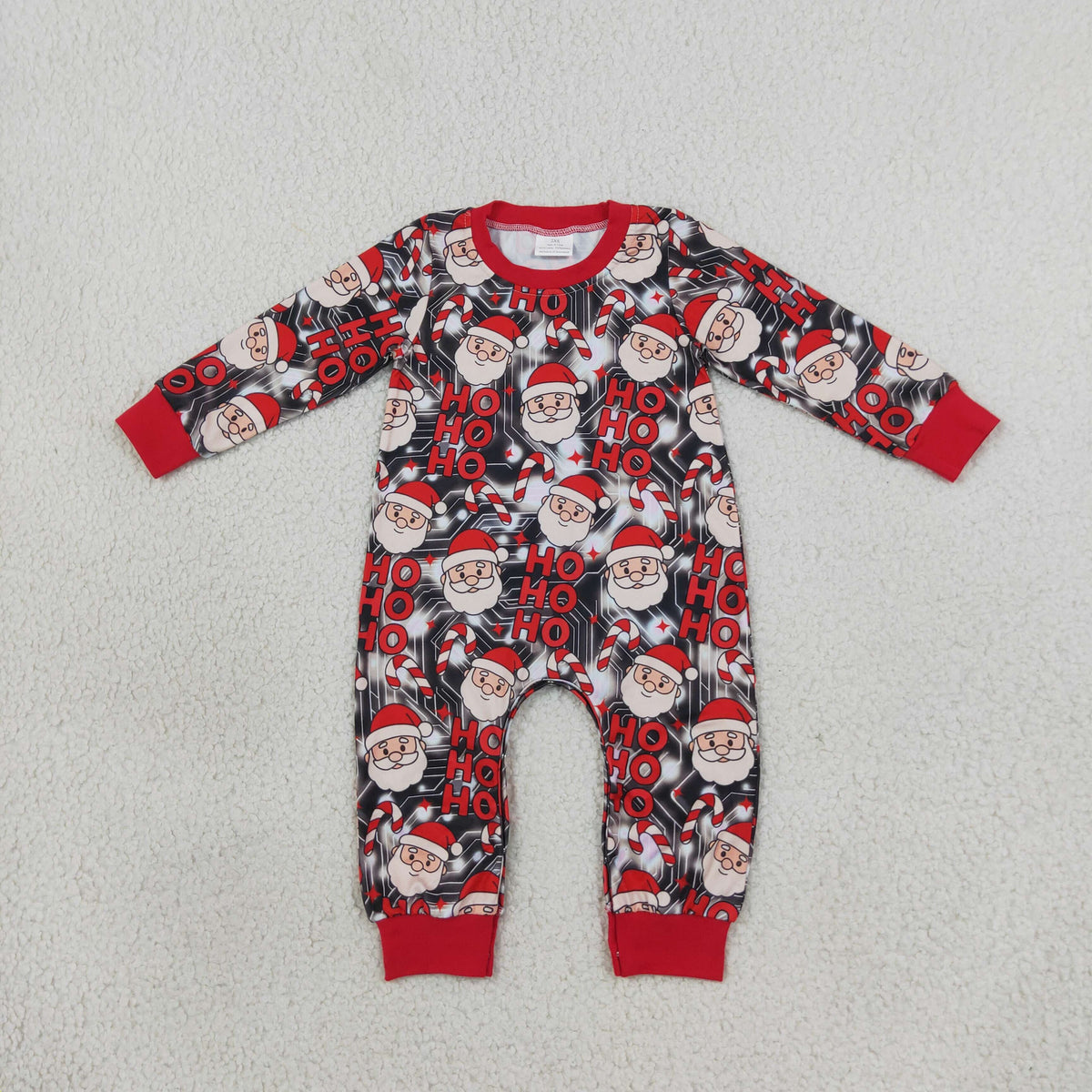 NEW RTS NO MOQ milk silk LR3162 Baby Boys Santa Candy Cane Ho Ho Christmas Pant Rompers