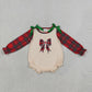 NEW RTS NO MOQ milk silk LR3163 Embroidery Checked Bows Baby Girls Red Green Christmas Ruffle Rompers