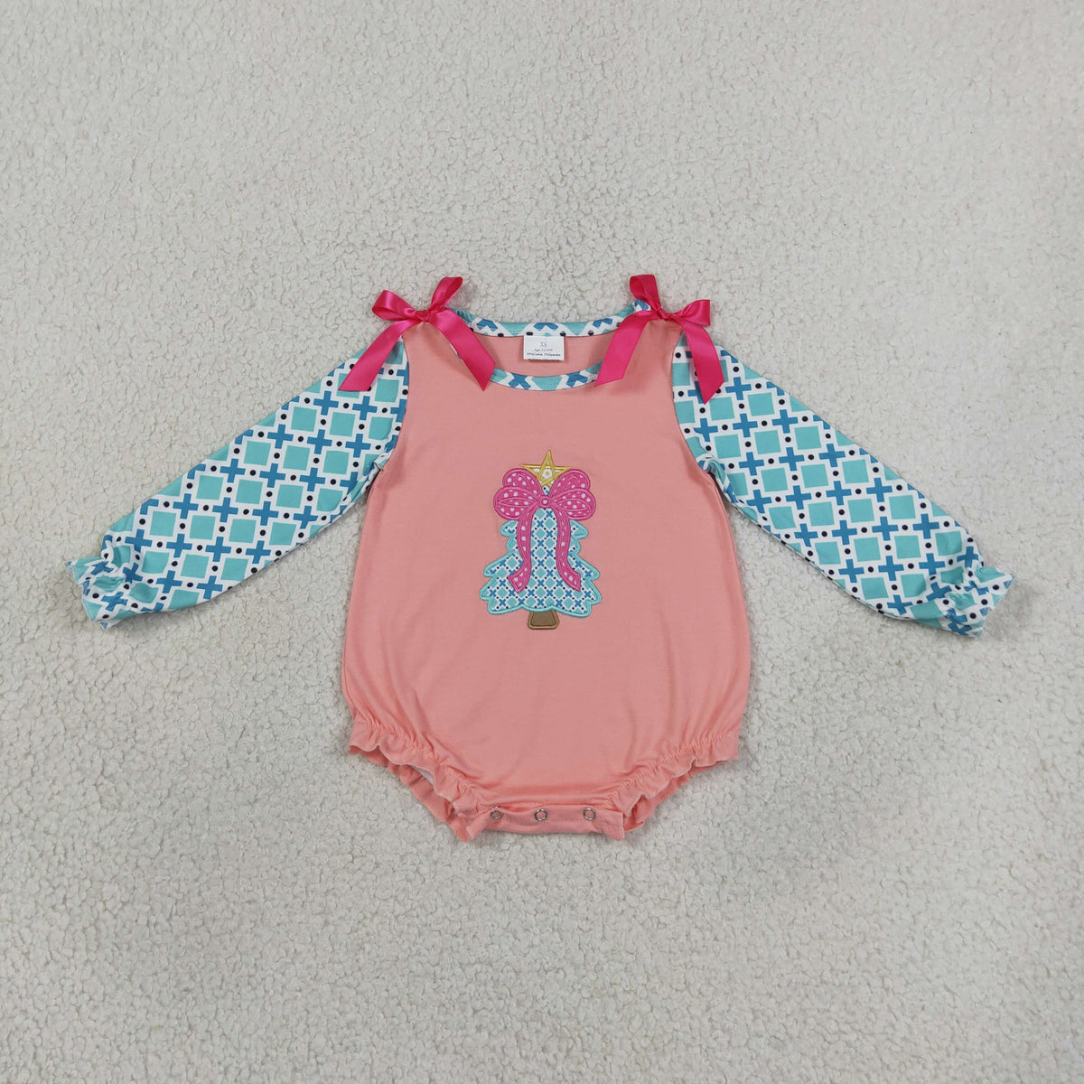 NEW RTS NO MOQ milk silk LR3164 Embroidery Bow Trees Baby Girls Polka Dots Christmas Ruffle Rompers