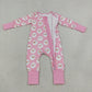 NEW RTS NO MOQ milk silk LR3165 Baby Girls Pink Snowmen Christmas Two Way Zip Convertible Rompers