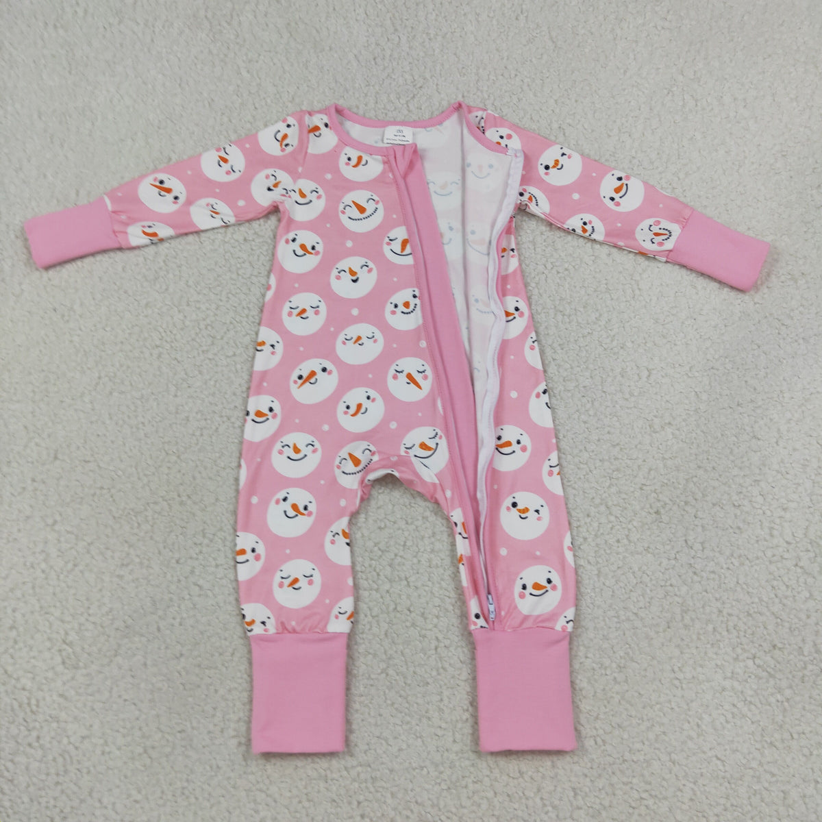 NEW RTS NO MOQ milk silk LR3165 Baby Girls Pink Snowmen Christmas Two Way Zip Convertible Rompers