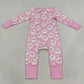 NEW RTS NO MOQ milk silk LR3165 Baby Girls Pink Snowmen Christmas Two Way Zip Convertible Rompers
