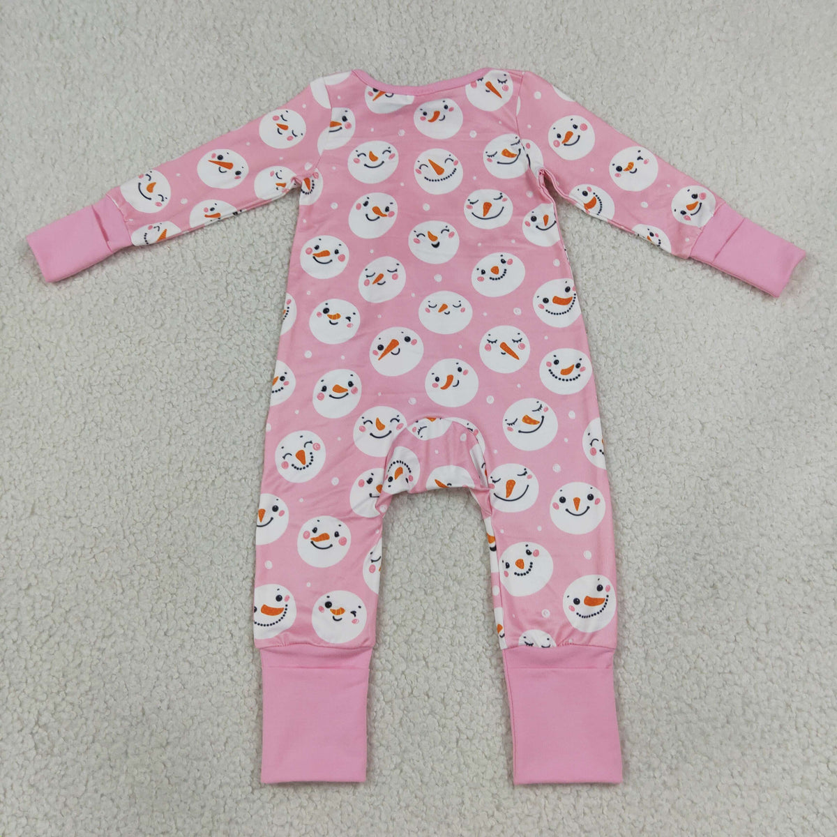 NEW RTS NO MOQ milk silk LR3165 Baby Girls Pink Snowmen Christmas Two Way Zip Convertible Rompers