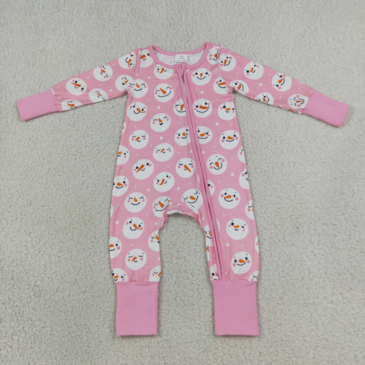 NEW RTS NO MOQ milk silk LR3165 Baby Girls Pink Snowmen Christmas Two Way Zip Convertible Rompers