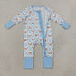 NEW RTS NO MOQ milk silk LR3166 Baby Boys Blue Checked Snowmen Christmas Two Way Zip Convertible Rompers