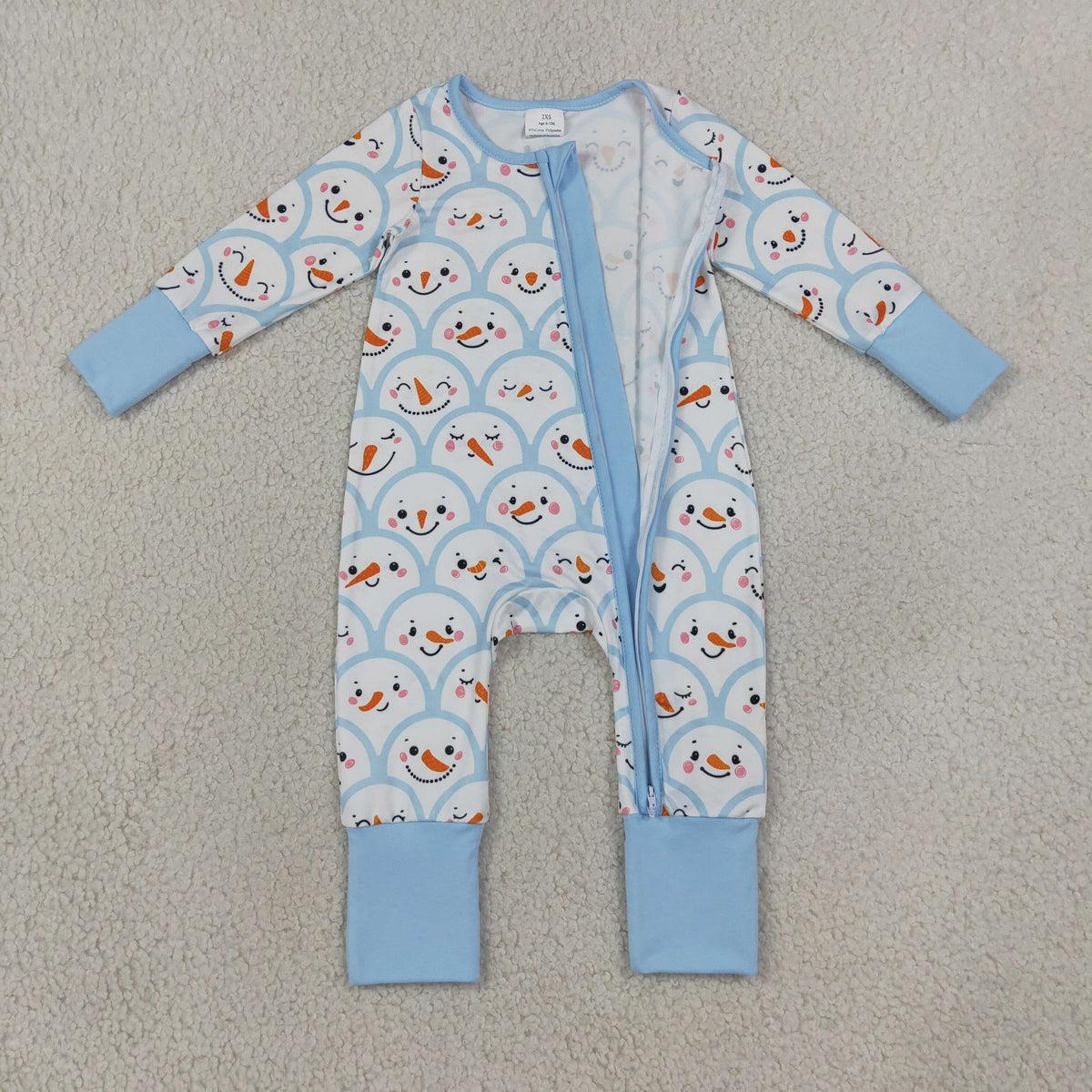 NEW RTS NO MOQ milk silk LR3166 Baby Boys Blue Checked Snowmen Christmas Two Way Zip Convertible Rompers