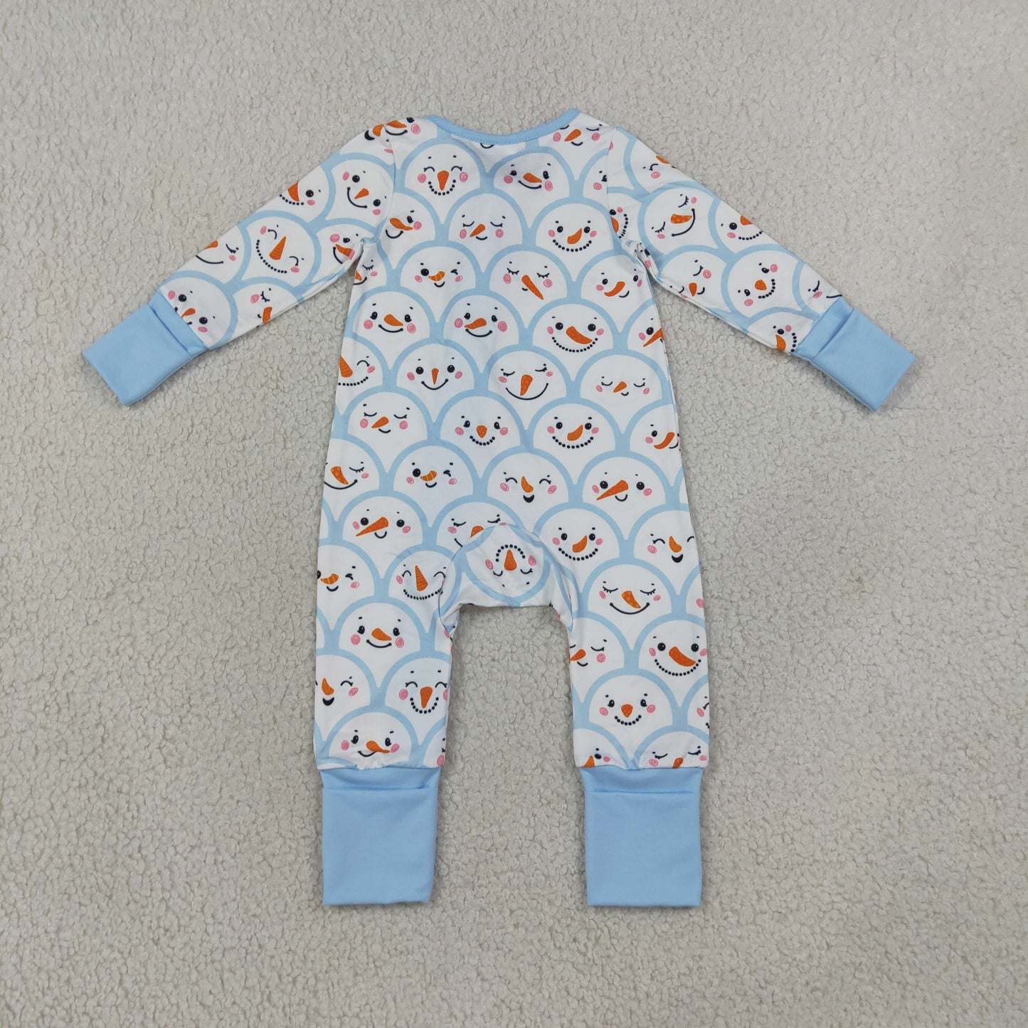 NEW RTS NO MOQ milk silk LR3166 Baby Boys Blue Checked Snowmen Christmas Two Way Zip Convertible Rompers