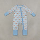 NEW RTS NO MOQ milk silk LR3166 Baby Boys Blue Checked Snowmen Christmas Two Way Zip Convertible Rompers