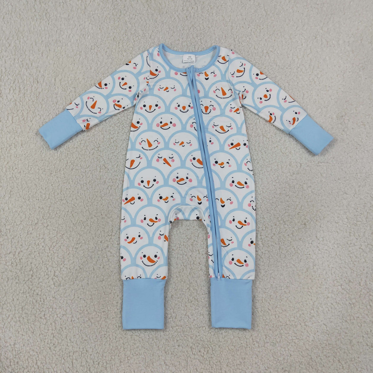 RTS NO MOQ Sibling milk silk Baby Boys Blue Checked Snowmen Christmas Rompers Set