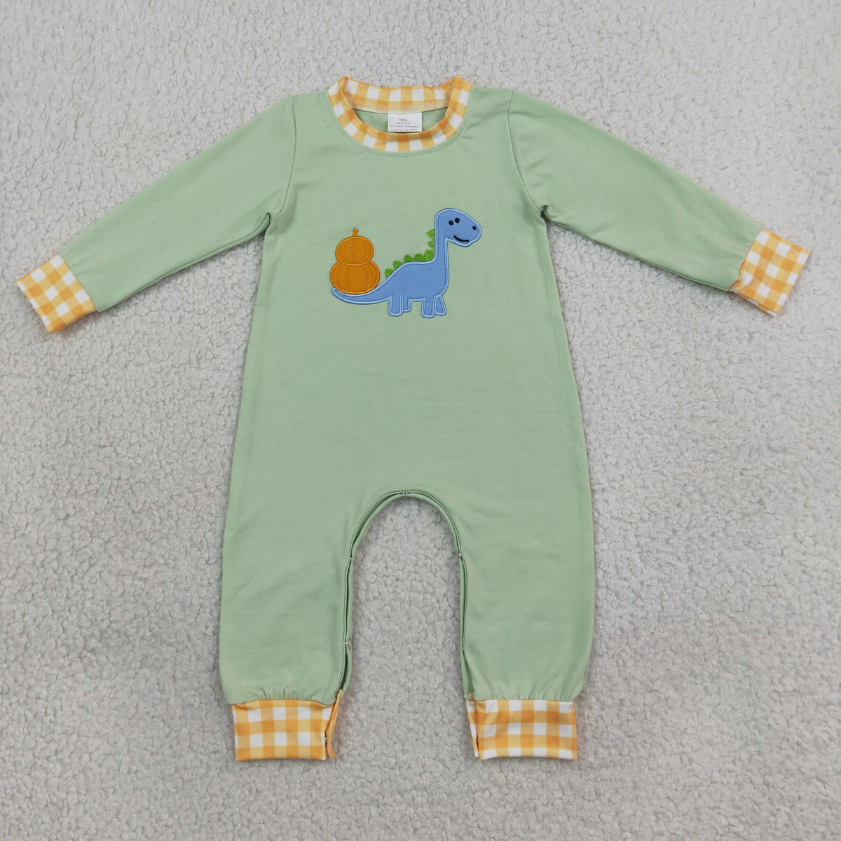 NEW RTS NO MOQ milk silk LR3168 Embroidery Pumpkins Dinosaur Baby Boys Fall Long Sleeve Pant Rompers