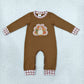 NEW RTS NO MOQ milk silk LR3170 Embroidery Turkey Baby Boys Brown Long Sleeve Thanksgivings Pant Rompers