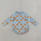 NEW RTS NO MOQ milk silk LR3201 Baby Boys Blue Checked Pumpkins Fall Zip Long Sleeve Rompers