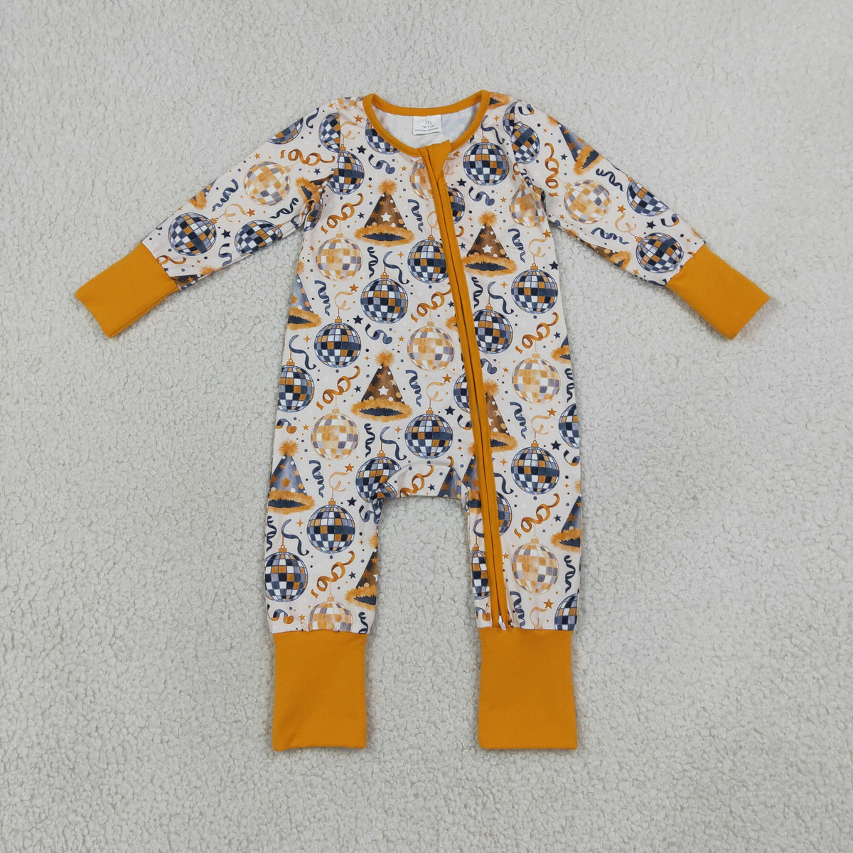 NEW RTS NO MOQ milk silk LR3212 Baby Boys Stars Lights Happy New Year Two Way Zip Convertible Rompers