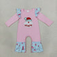 NEW RTS NO MOQ milk silk LR3215 Embroidery Flowers Santa Baby Girls Christmas Ruffle Pant Rompers
