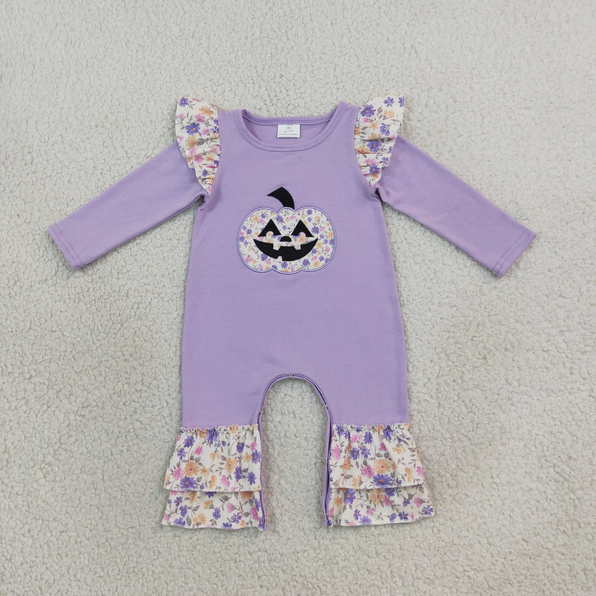 NEW RTS NO MOQ milk silk LR3221 Embroidery Flowers Ghost Pumpkin Baby Girls Halloween Ruffle Pant Rompers