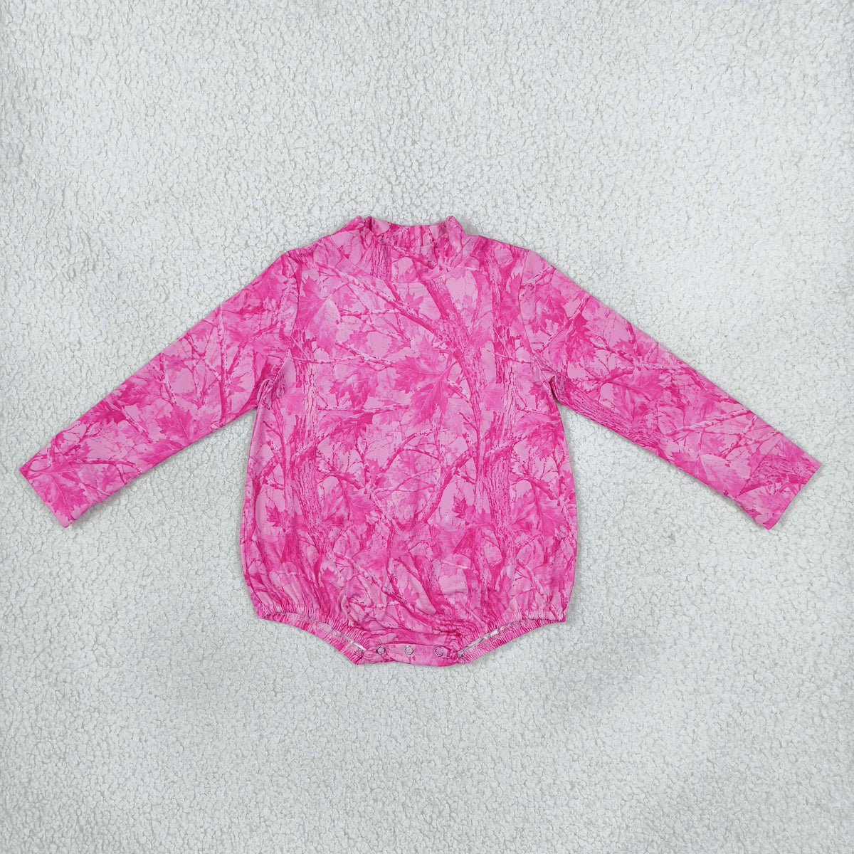 NEW RTS NO MOQ milk silk LR3224 Baby Girls Pink Leavers Camo Long Sleeve Choker Rompers