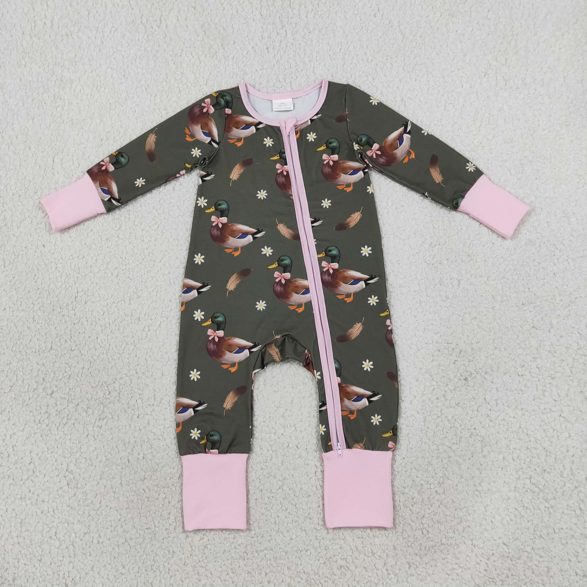 NEW RTS NO MOQ milk silk LR3225 Baby Girls Flowers Ducks Hunting Two Way Zip Convertible Rompers