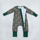 NEW RTS NO MOQ milk silk LR3232 Baby Boys Green Ducks Calls Hunting Two Way Zip Convertible Romper